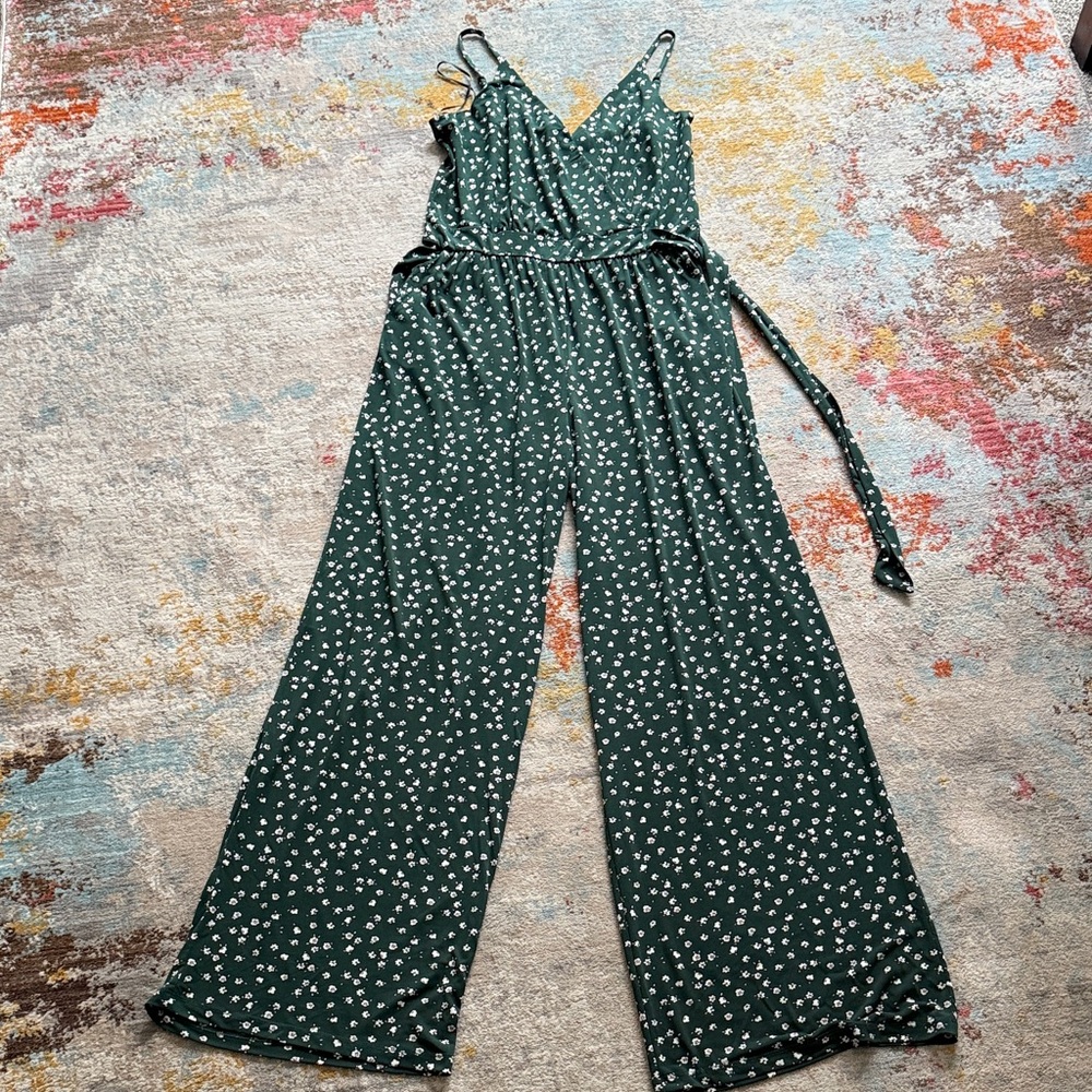Kaileigh Dark Green Floral Jumpsuit